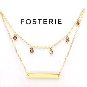 Fosterie Layered Gem Gold-Plated Alloy with‎ Glass Crystals 18" Necklace NEW